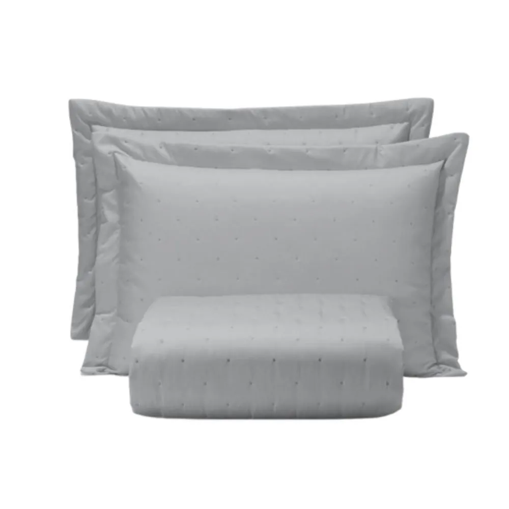 Kit Colcha King Requinte 3 Peças - Cinza Gelo