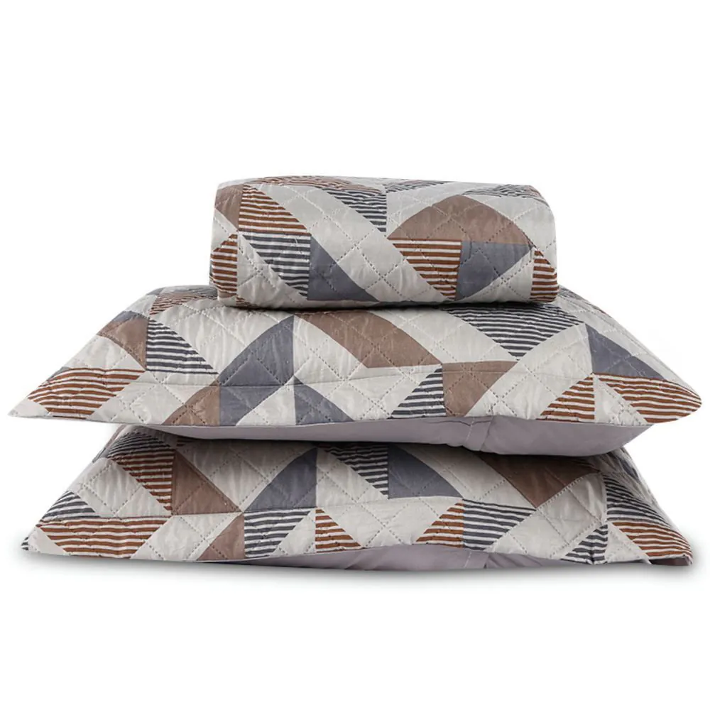 Kit Colcha King Versalhes Estampada 3 Peças - Bege com Cinza