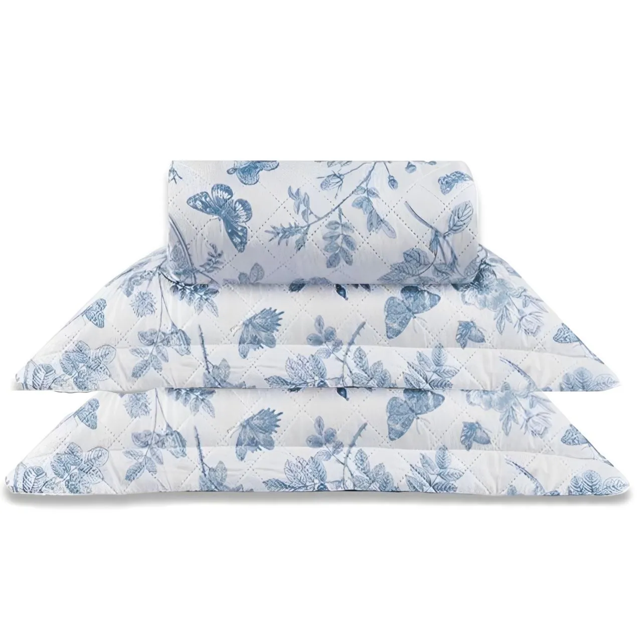 Kit Colcha King Versalhes Estampada 3 Peças - Floral Azul