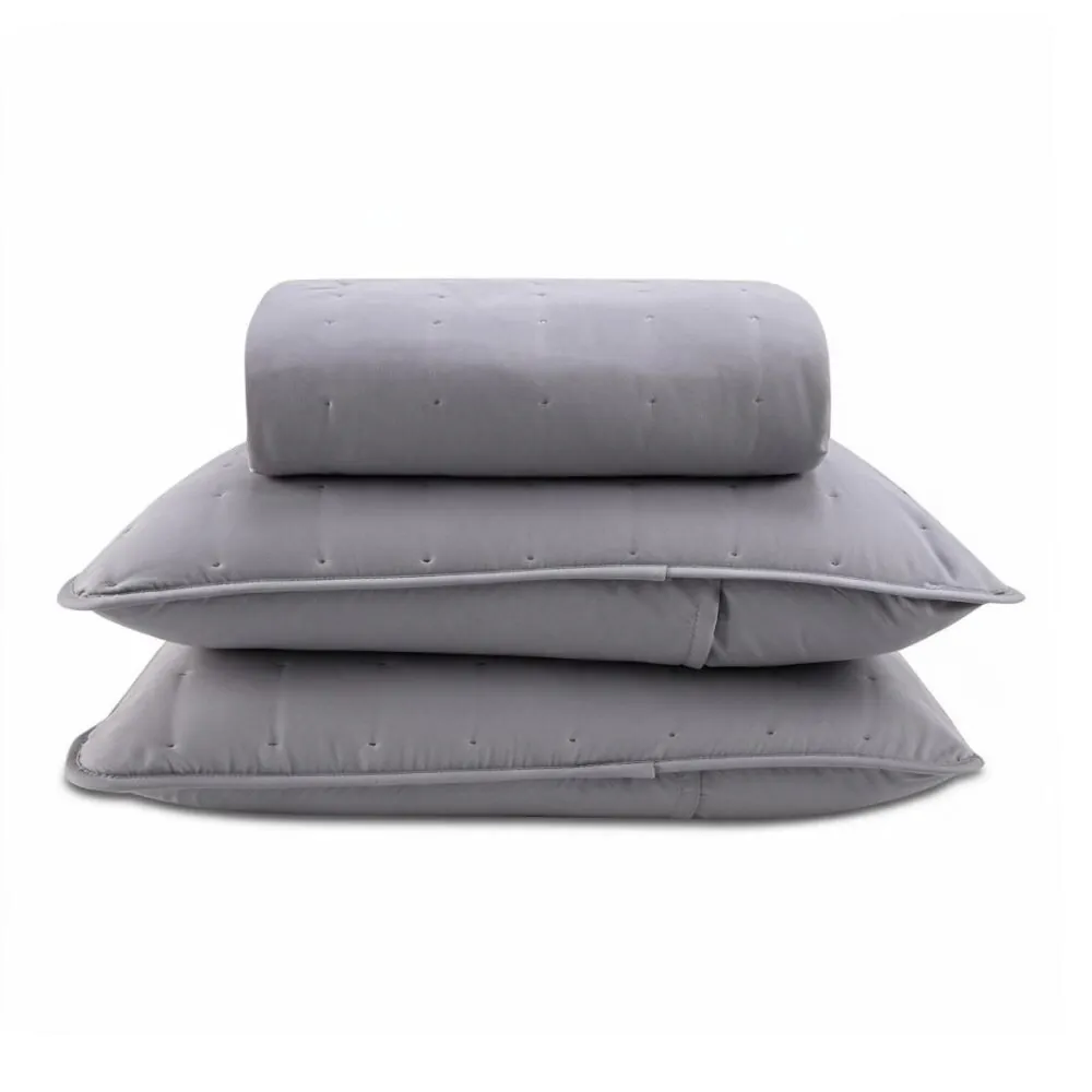 Kit Colcha Queen Elegance 3 pçs - Cinza
