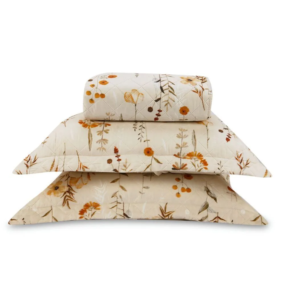 Kit Colcha Queen Estampada Versalhes/Napoli 3 Peças - Floral Bege
