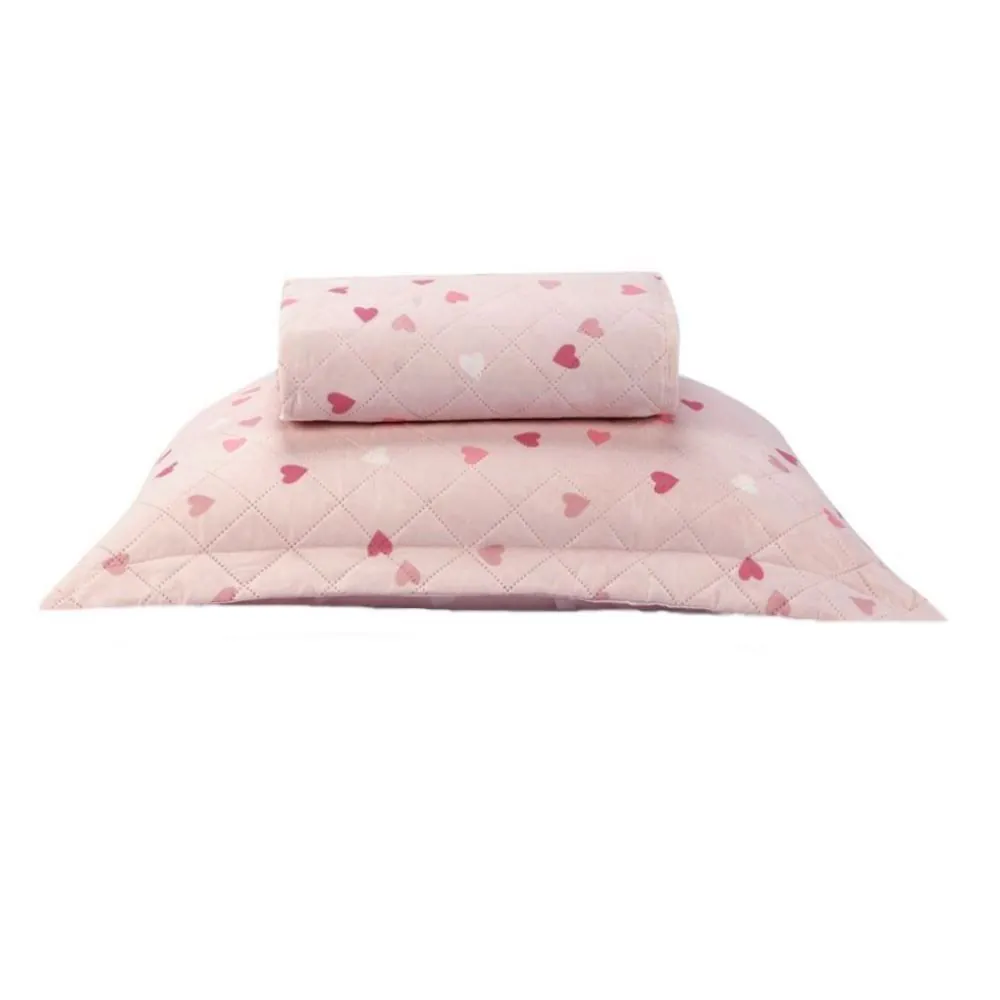 Kit Colcha Solteiro Estampada Versalhes/Napoli 2 Peças - Corações Rose