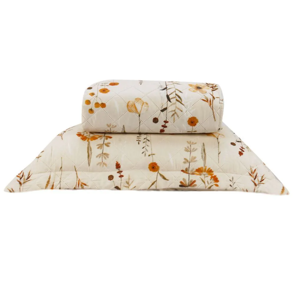 Kit Colcha Solteiro Estampada Versalhes/Napoli 2 Peças - Floral Bege