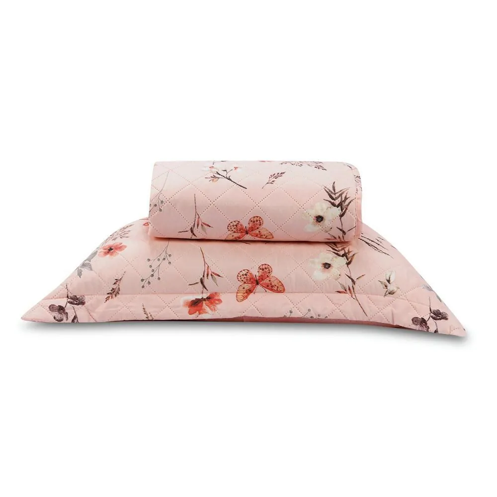 Kit Colcha Solteiro Estampada Versalhes/Napoli 2 Peças - Floral Borboleta Rose