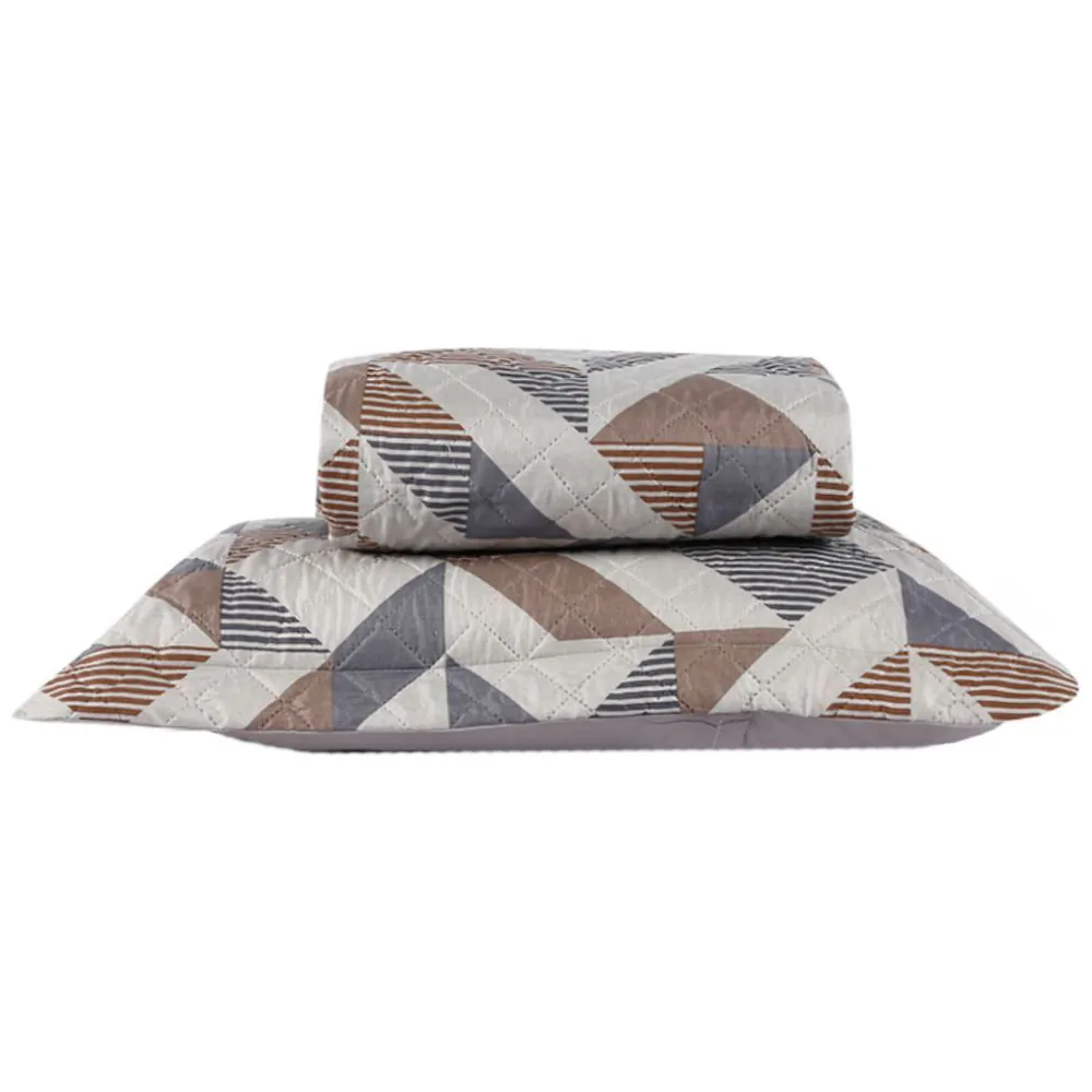 Kit Colcha Solteiro Versalhes/Napoli Estampada 2 pçs - Bege com Cinza
