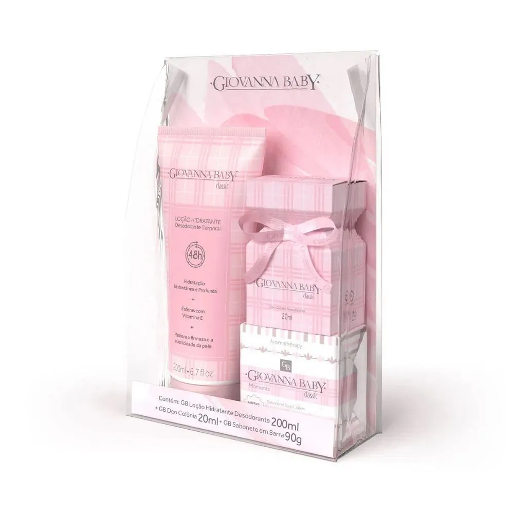 Kit Colônia Hidratante e Sabonete Vegetal Classic Giovanna Baby - 3 Pçs