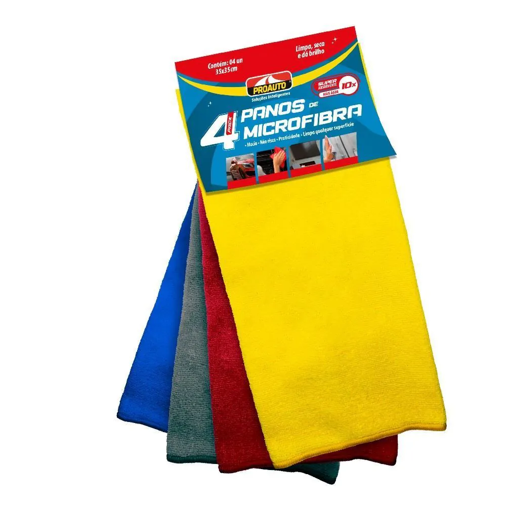 Kit com 4 Panos Microfibra 35X35cm Proauto - 8285