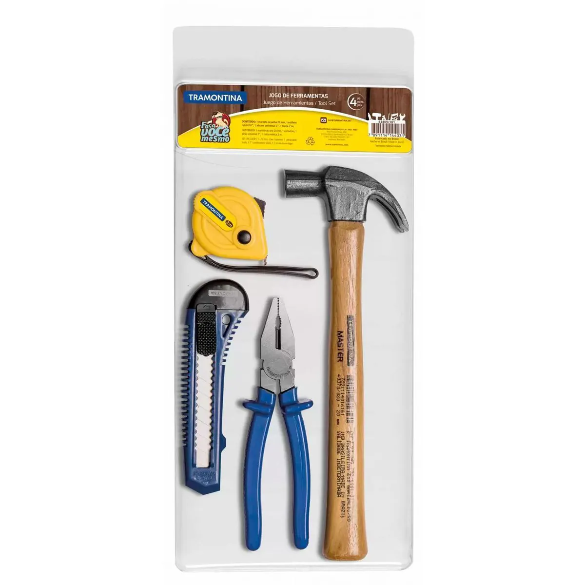 Kit de Ferramentas Tramontina com Martelo Estilete Alicate e Trena 4 Peças - Diversos