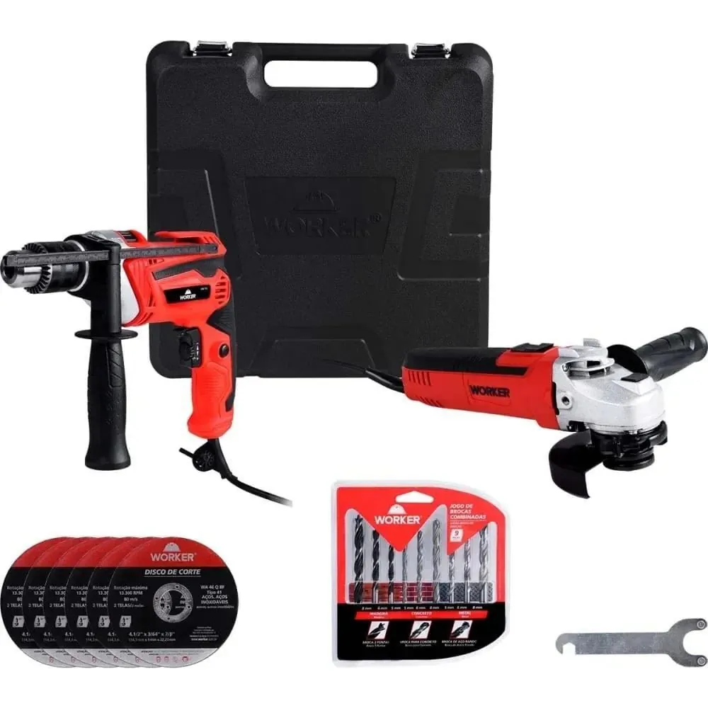 Kit Esmerilhadeira e Furadeira 24 Peças Worker