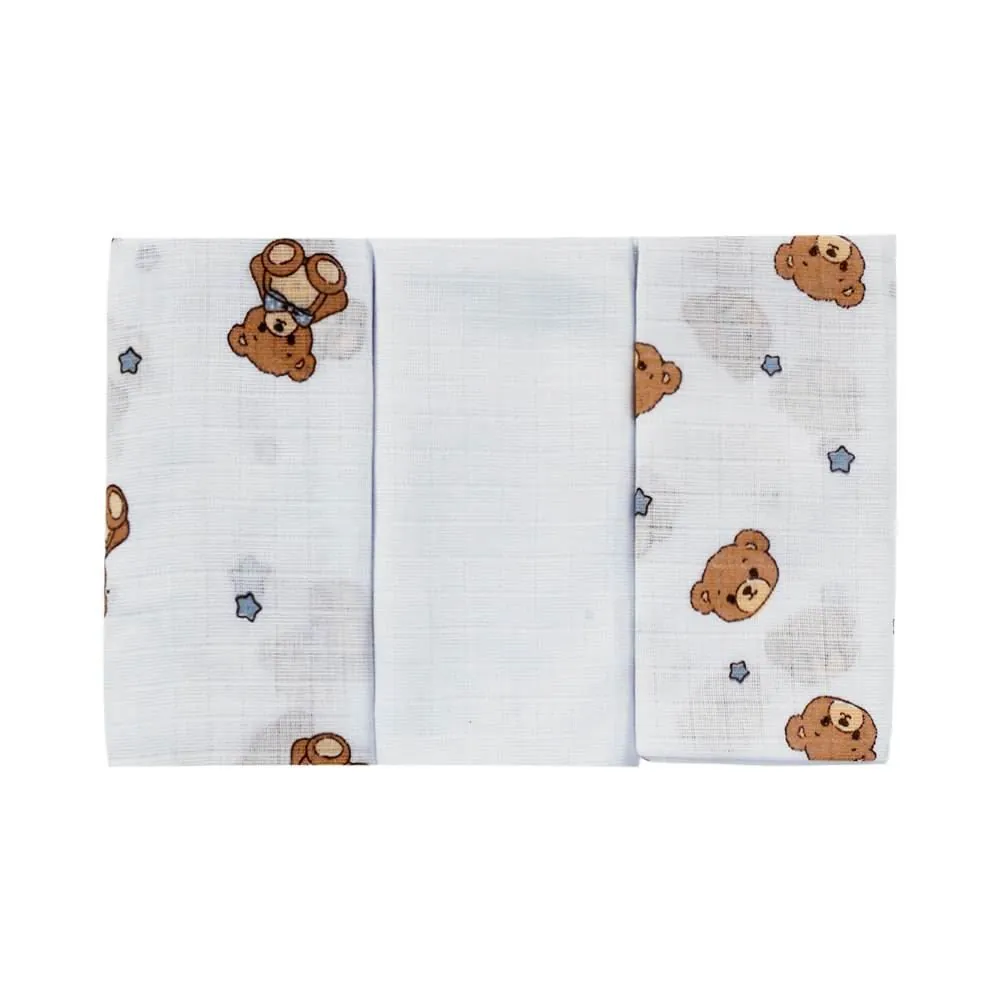 Kit Fralda Prime Baby 3 Peças - Urso Azul