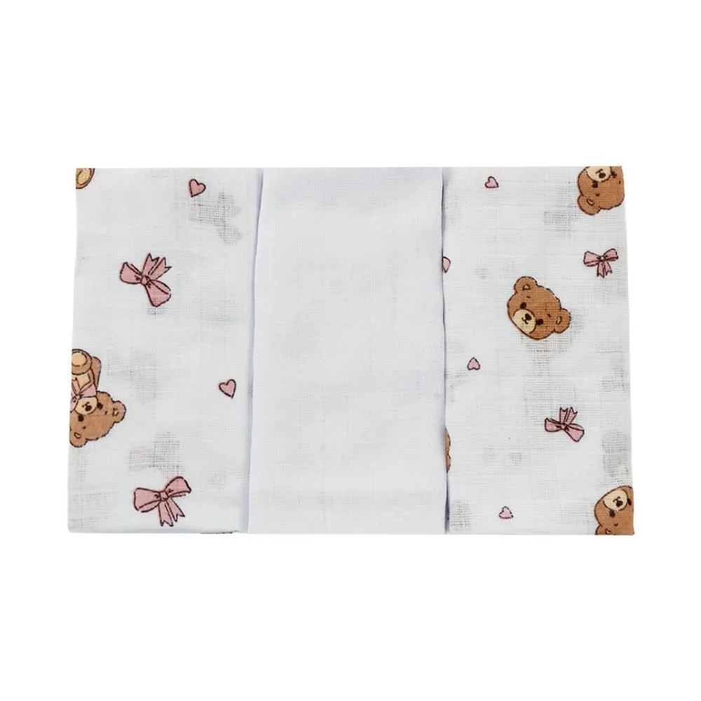Kit Fralda Prime Baby 3 Peças - Urso Rosa