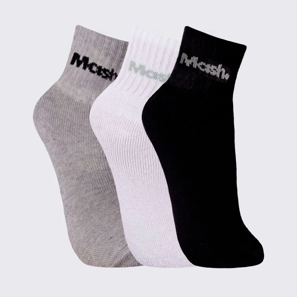 Kit Meia Feminina Cano Curto Esportiva com 3 Pares Mash - Bc/Cz/Pt 34/38