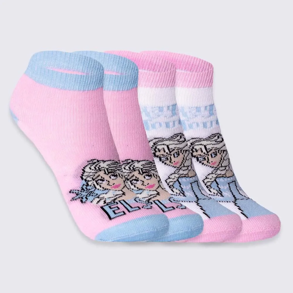 Kit Meia Infantil com 2 Pares Cano Curto Elsa Disney Branco/Rosa