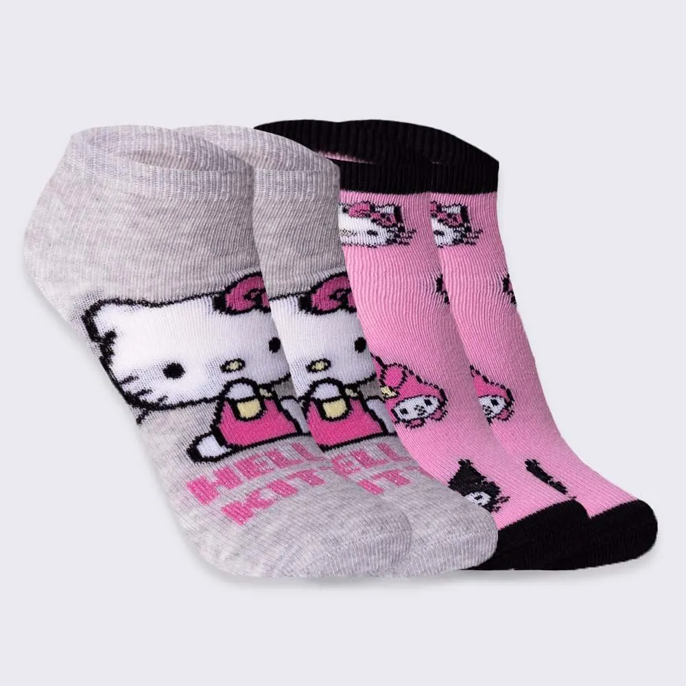 Kit Meia Infantil com 2 Pares Cano Curto Hello Kitty Sanrio Cinza/Rosa