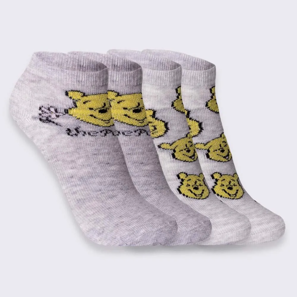 Kit Meia Infantil com 2 Pares Cano Curto Ursinho Pooh Disney Cinza