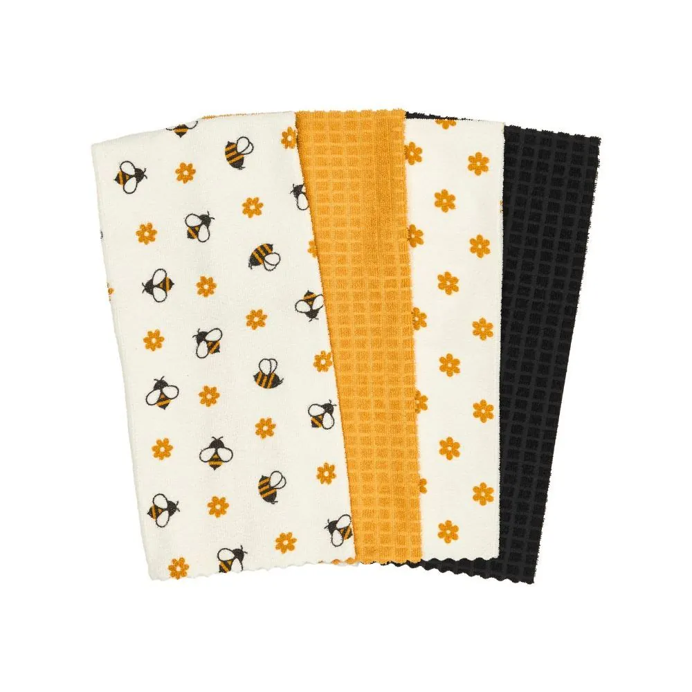 Kit Panos Multiuso Pratik 4 Peças - Abelhas Flores Amarelo