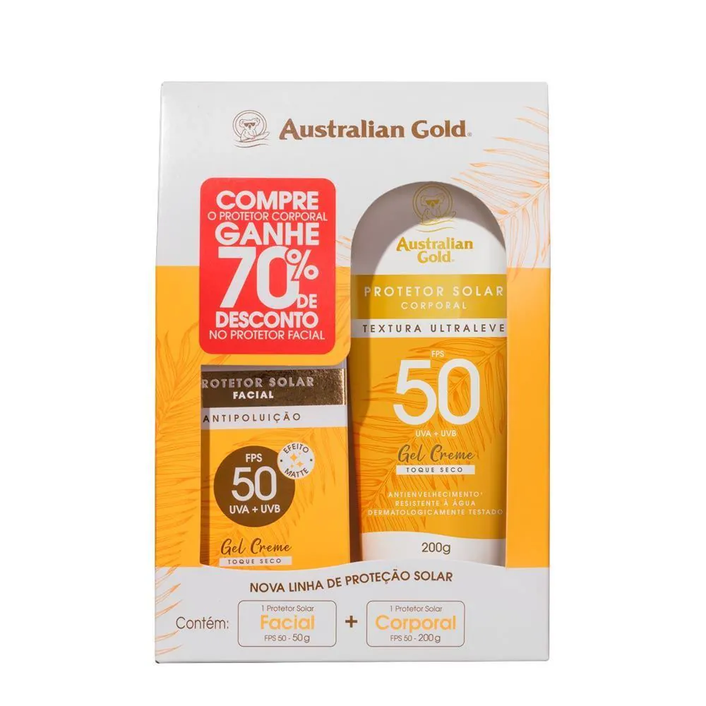 Kit Protetor Solar Corporal e Facial Fps50 Australian Gold - Vegano
