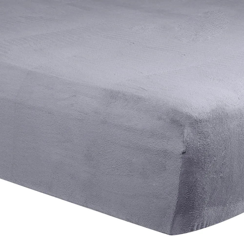 Lençol Avulso Solteiro com Elástico Plush Slip - Cinza Cromo