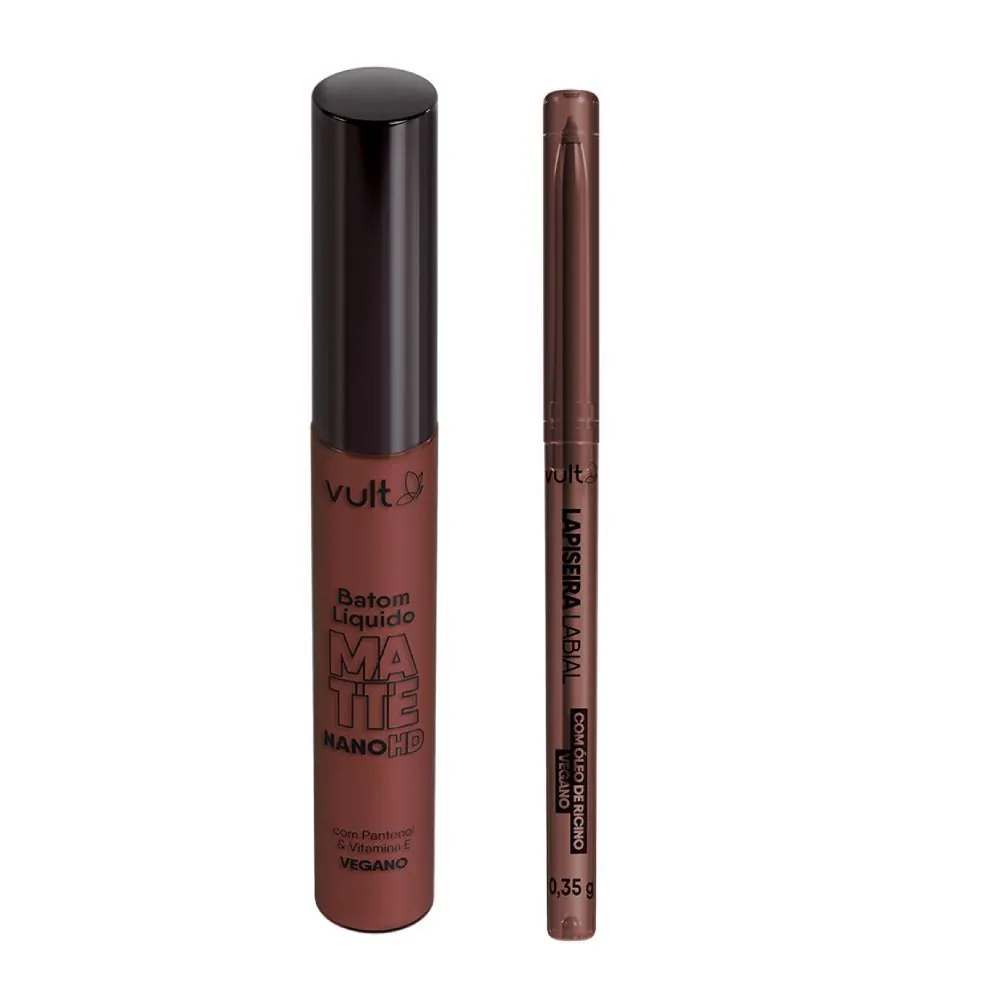Lip Kit Batom Líquido Matte Nano Hd e Lapiseira Labial Vult - Bronze