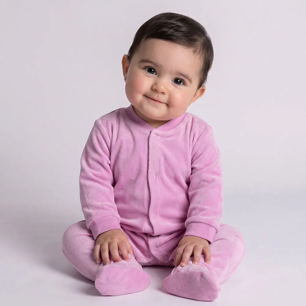 Macacão Bebê Menina em Plush com Pé Reversível Yoyo Baby Rosa Chiclete