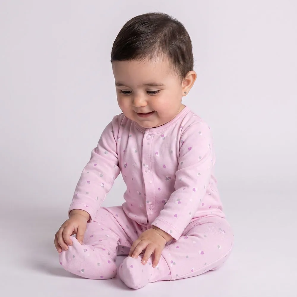 Macacão Bebê Menina Longo com Pé Reversível Yoyo Baby Coracoes