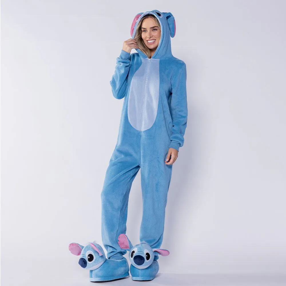 Macacão Pijama Adulto em Fleece Stitch Disney Azul