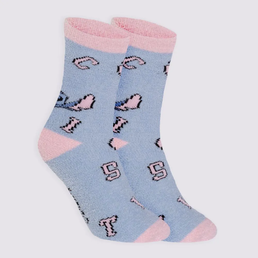 Meia Cano Longo Stitch Chenille Disney - Azul 34/38