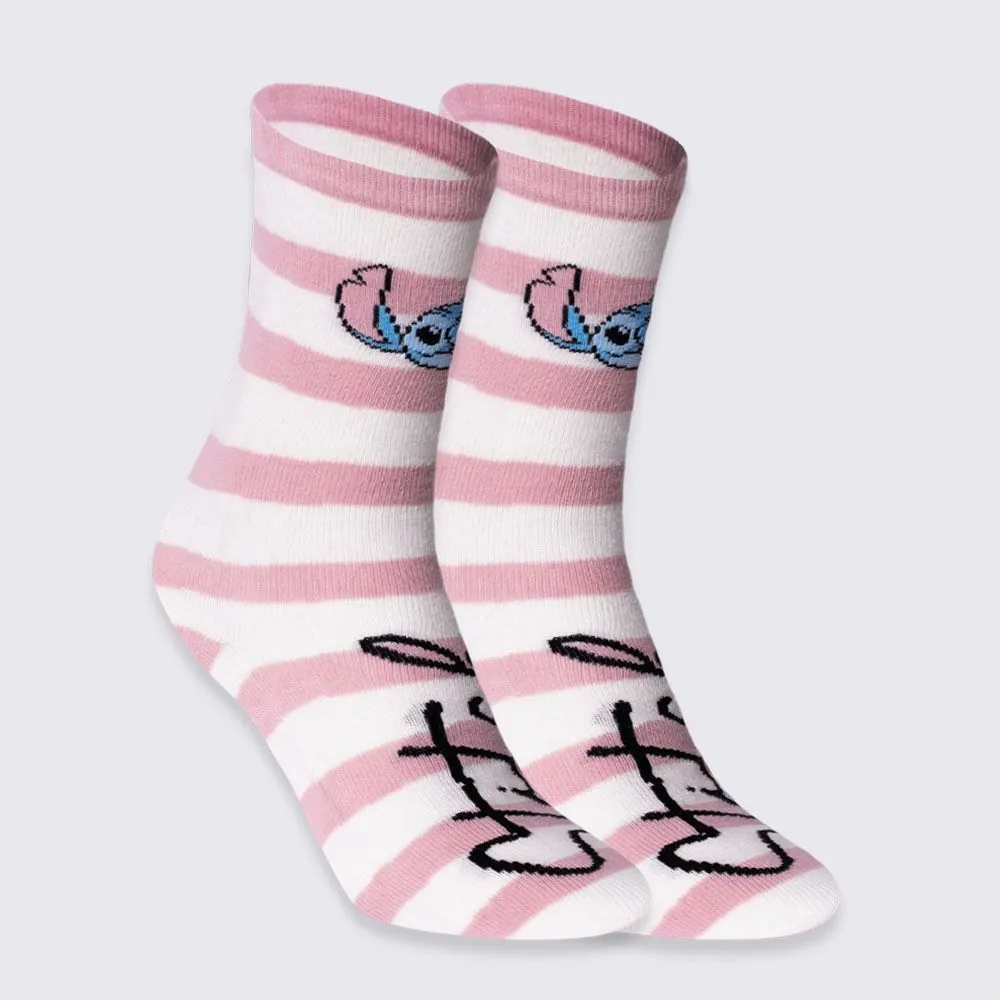 Meia Listrada Cano Longo Stitch Disney - Rosa 39/43