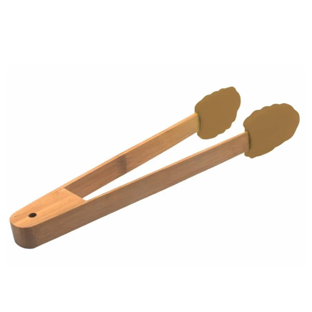 Pegador de Silicone com Cabo de Bambu - Caramelo