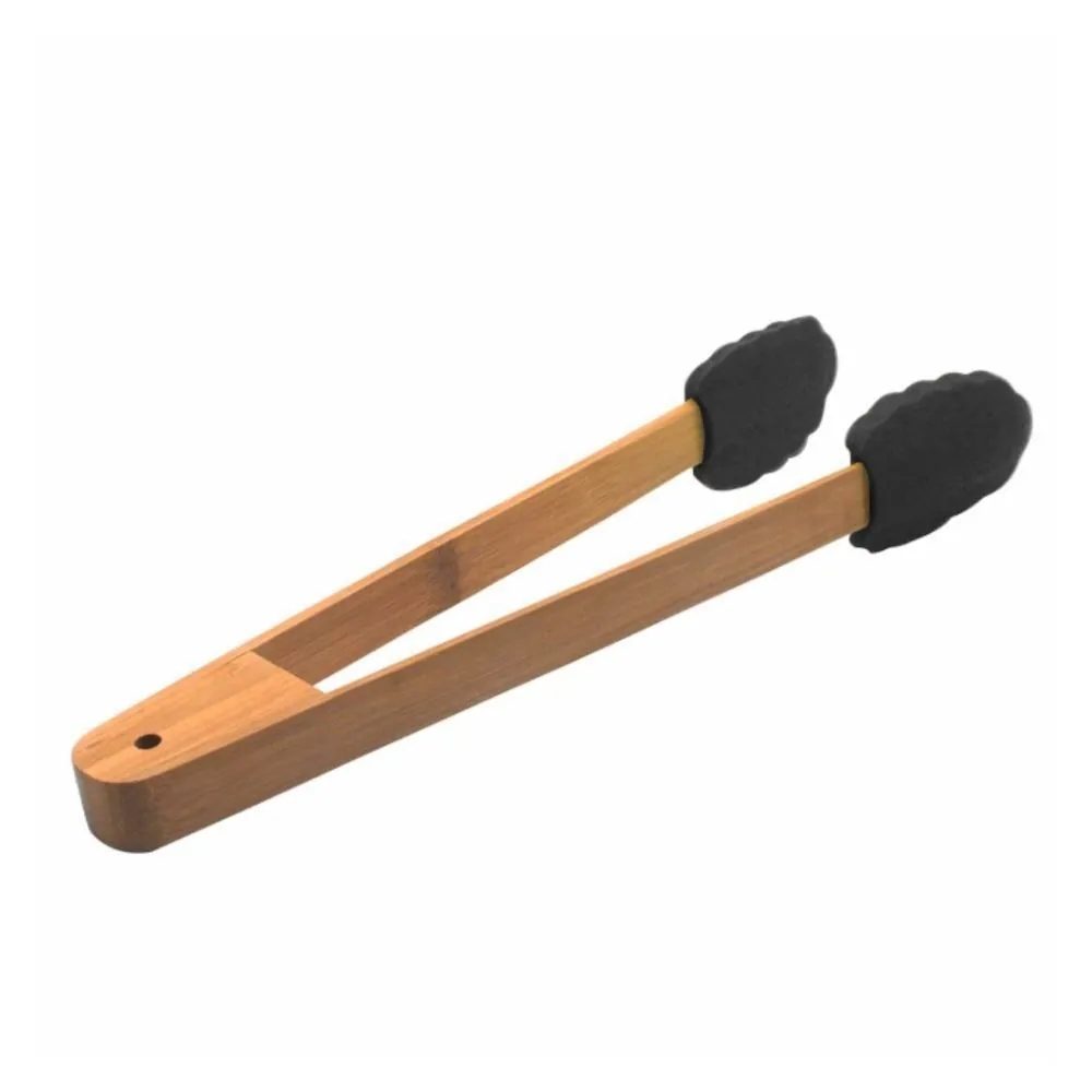 Pegador de Silicone com Cabo de Bambu - Preto