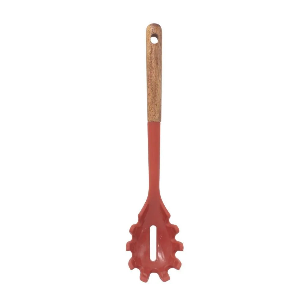 Pegador de Silicone com Cabo de Madeira 32,7 Cm - Vermelho