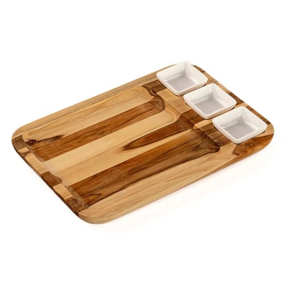 Petisqueira Teca Retangular com 3 Potes 40X28cm Stolf - 1315