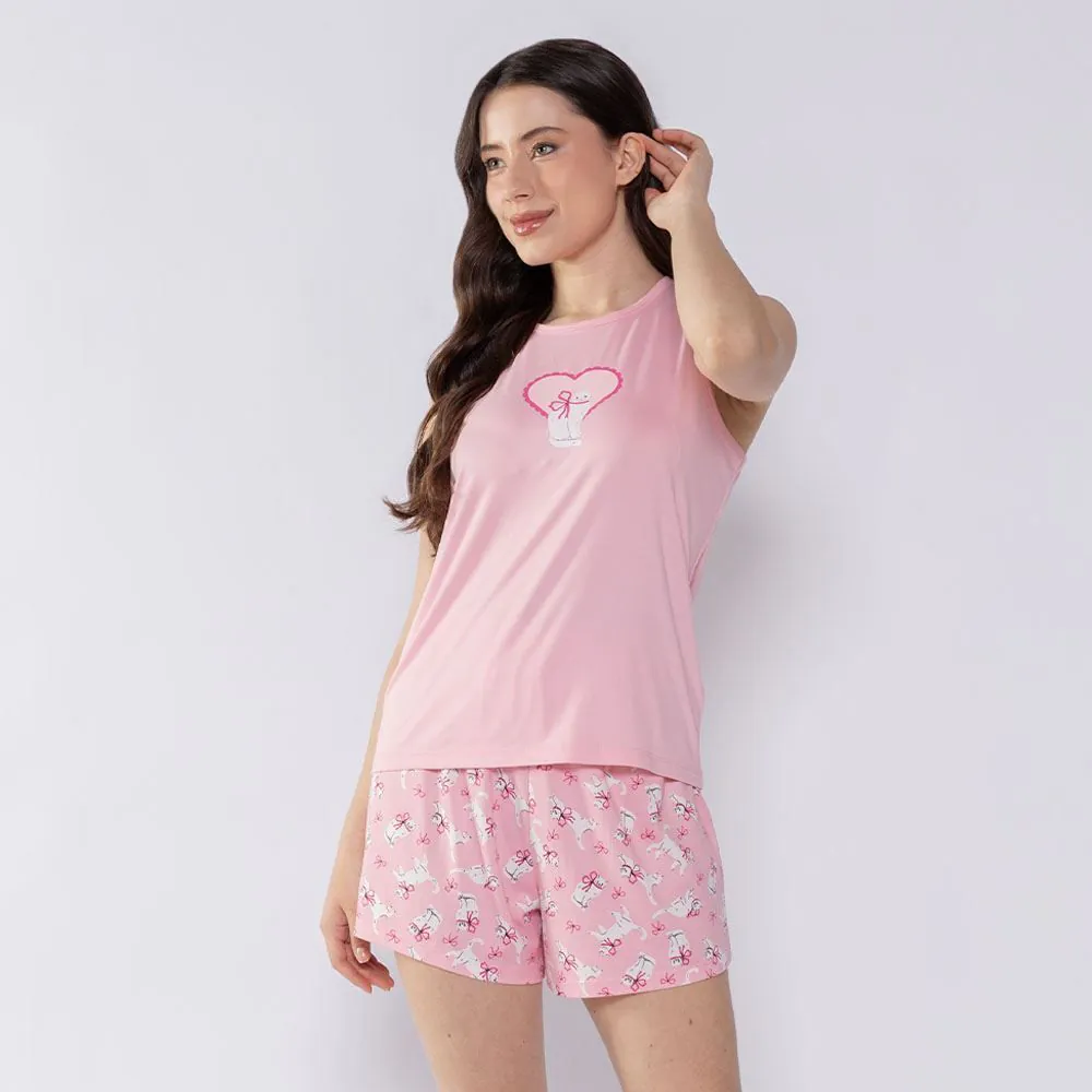 Pijama Coração Feminino Regata Camila Moretti Rosa