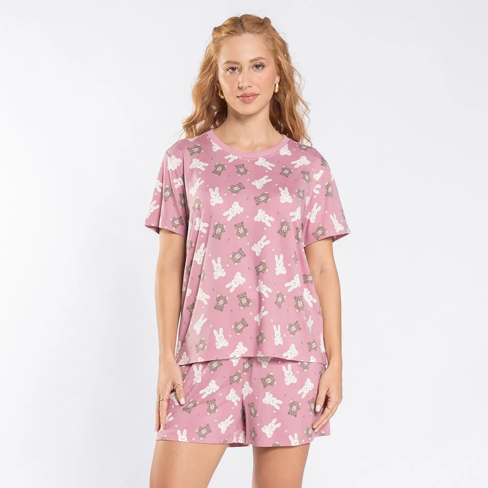 Pijama Feminino Curto Peletizado Camila Moretti Rosa Profundo