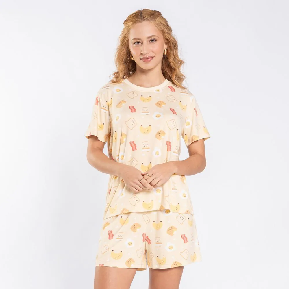 Pijama Feminino Curto Peletizado Camila Moretti Amarelo Claro