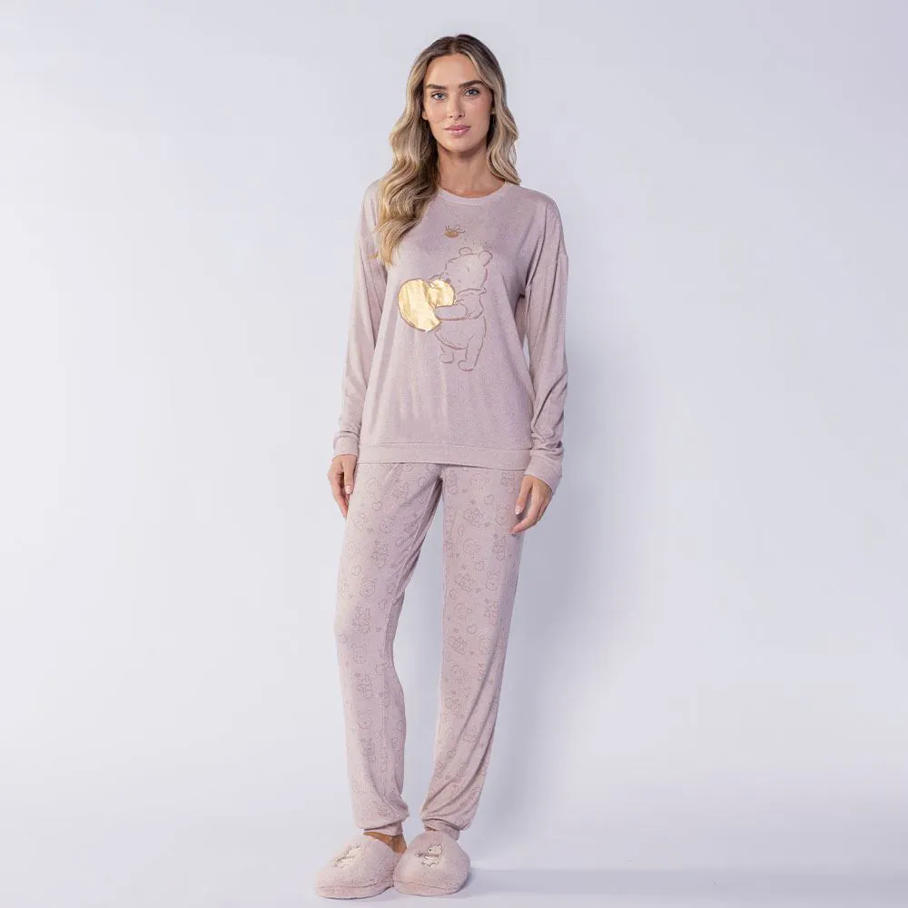 Pijama Feminino Longo em Malha Tricot Disney Pooh
