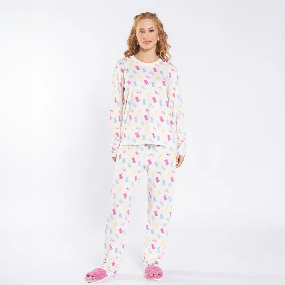 Pijama Feminino Longo Peletizado Camila Moretti Off White
