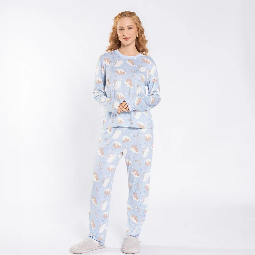 Pijama Feminino Longo Peletizado Camila Moretti Azul Claro