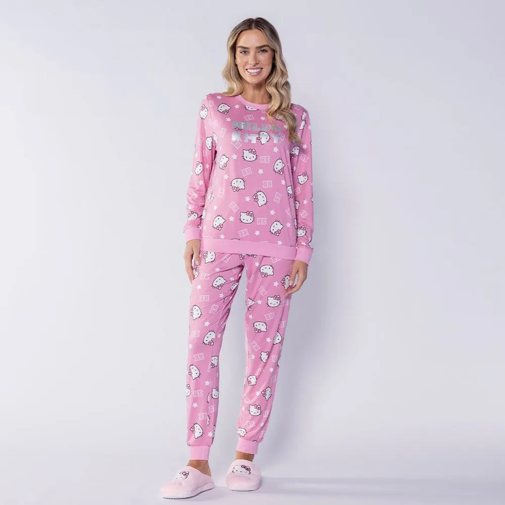 Pijama Feminino Longo Peletizado Sanrio Hello Kitty