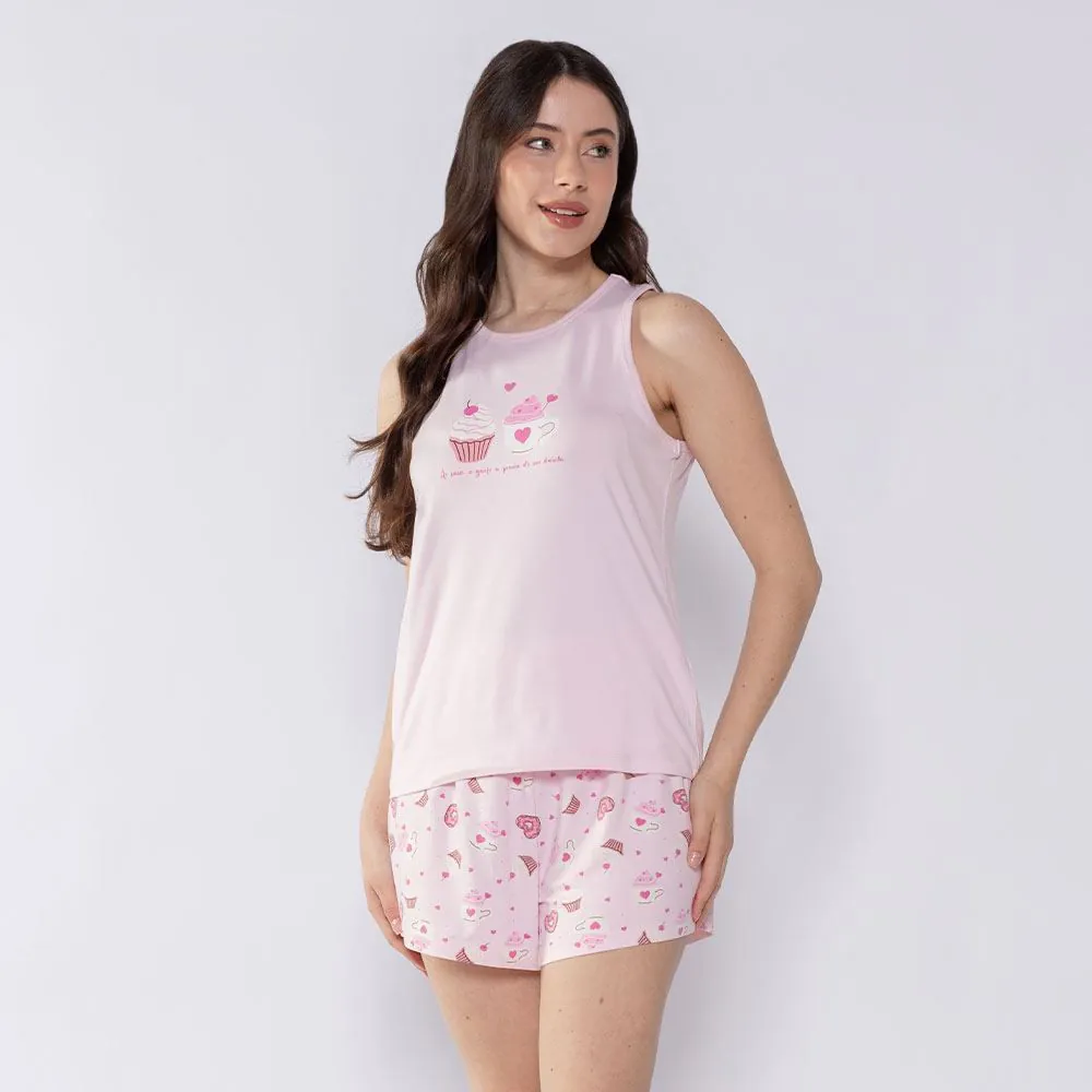 Pijama Feminino Regata Candy Curto Camila Moretti Rosa