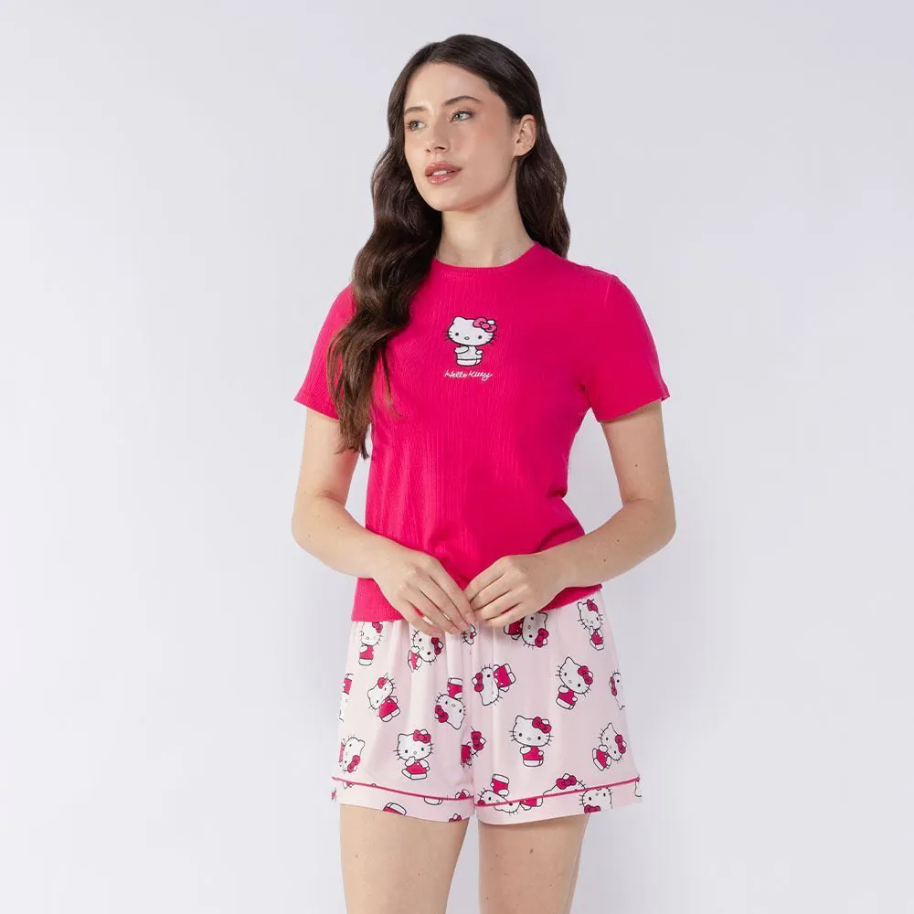 Pijama Hello Kitty Feminino Curto Sanrio Rosa