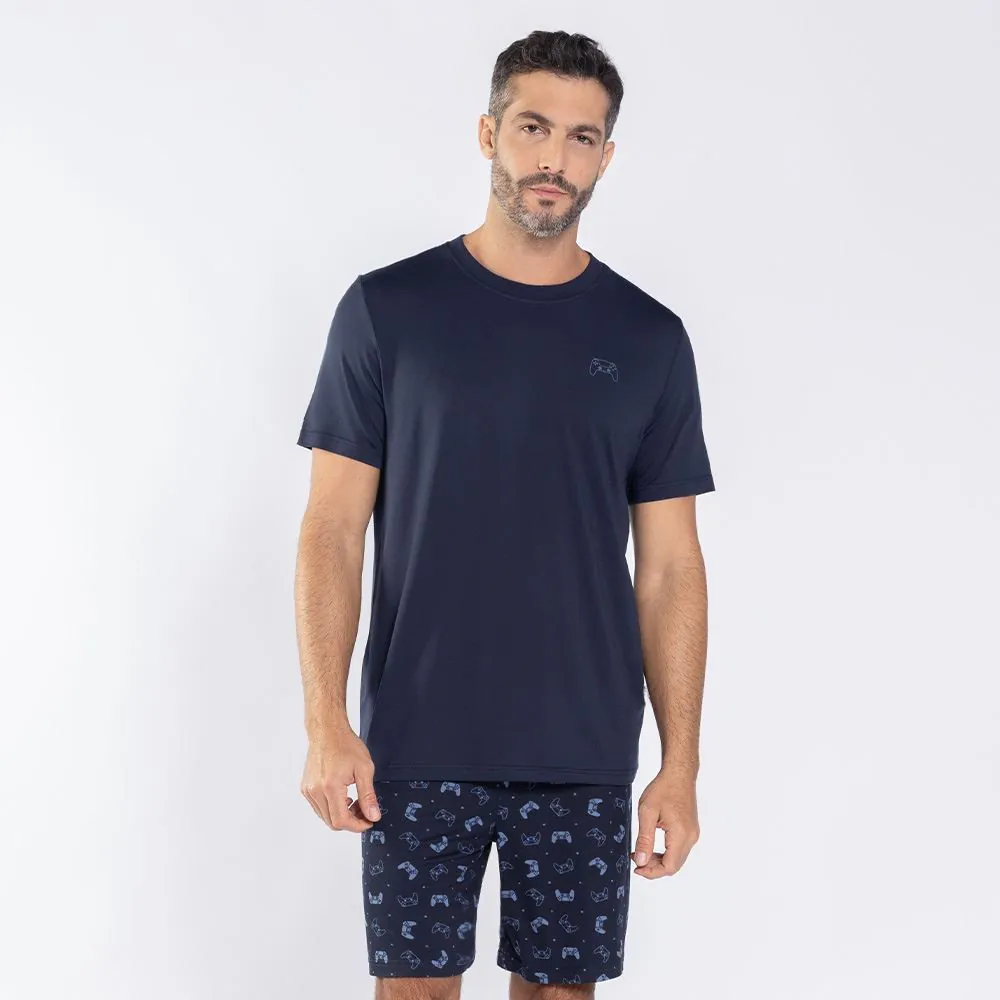 Pijama Masculino Curto Peletizado Marc Alain Azul