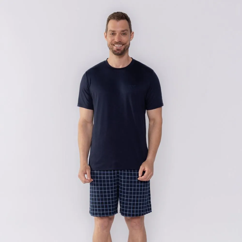 Pijama Masculino Curto Xadrez Marc Alain Azul