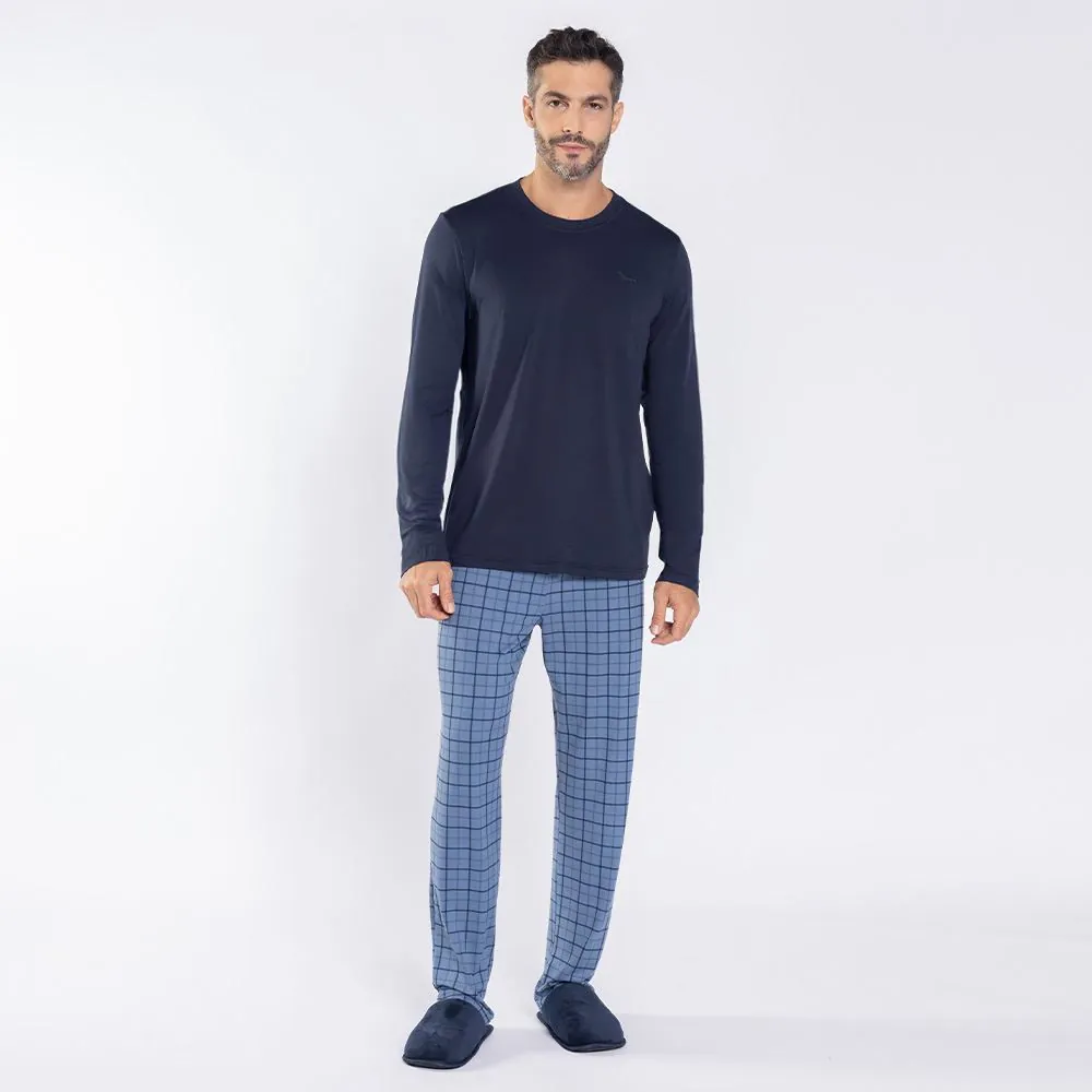 Pijama Masculino Longo Peletizado Marc Alain Azul