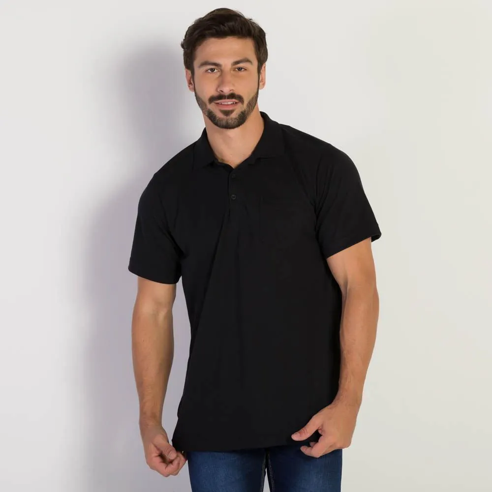 Polo Masculina Básica com Bolso Marc Alain Preto