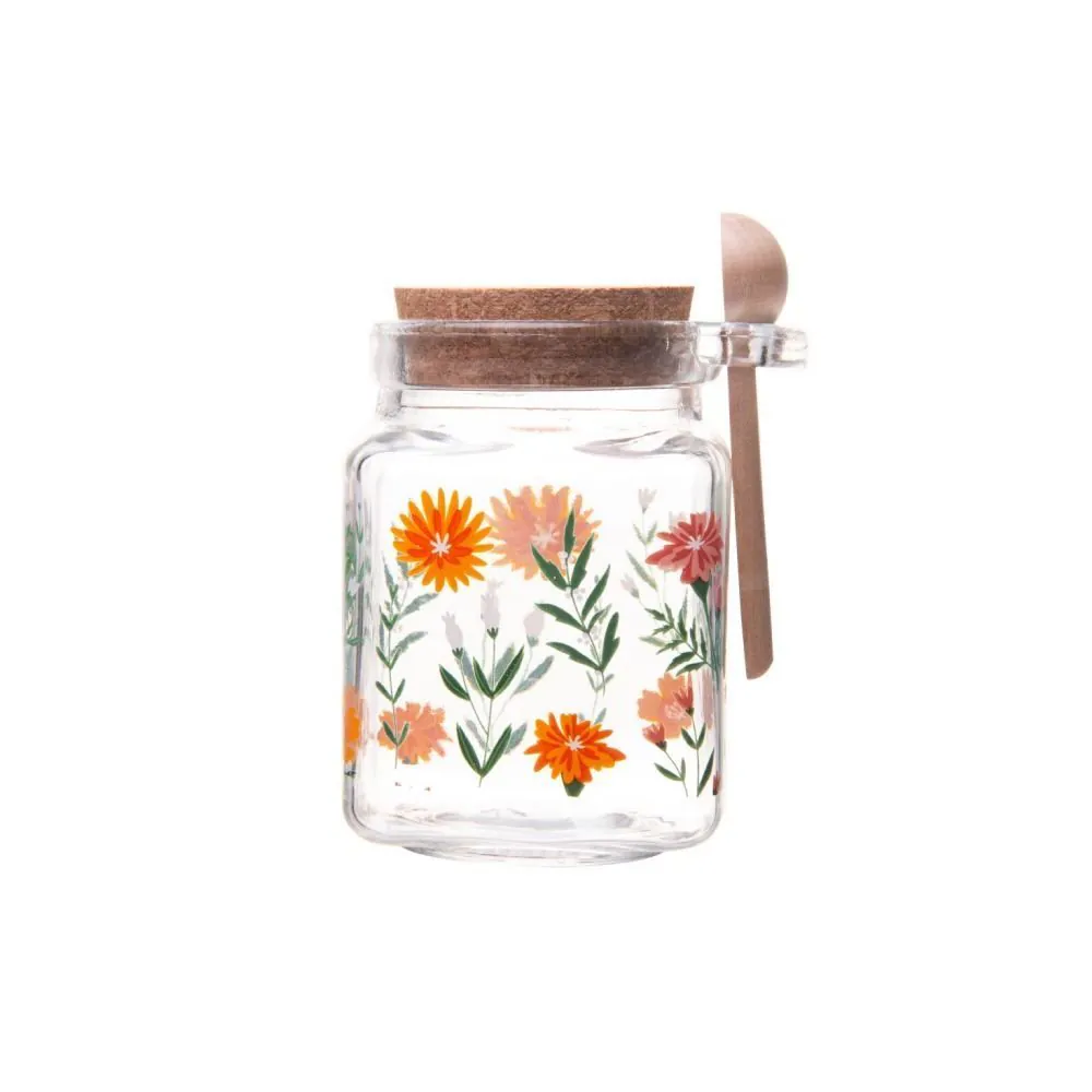 Porta Condimentos com Colher de Bambu Flora Laranja Lyor - 270ml