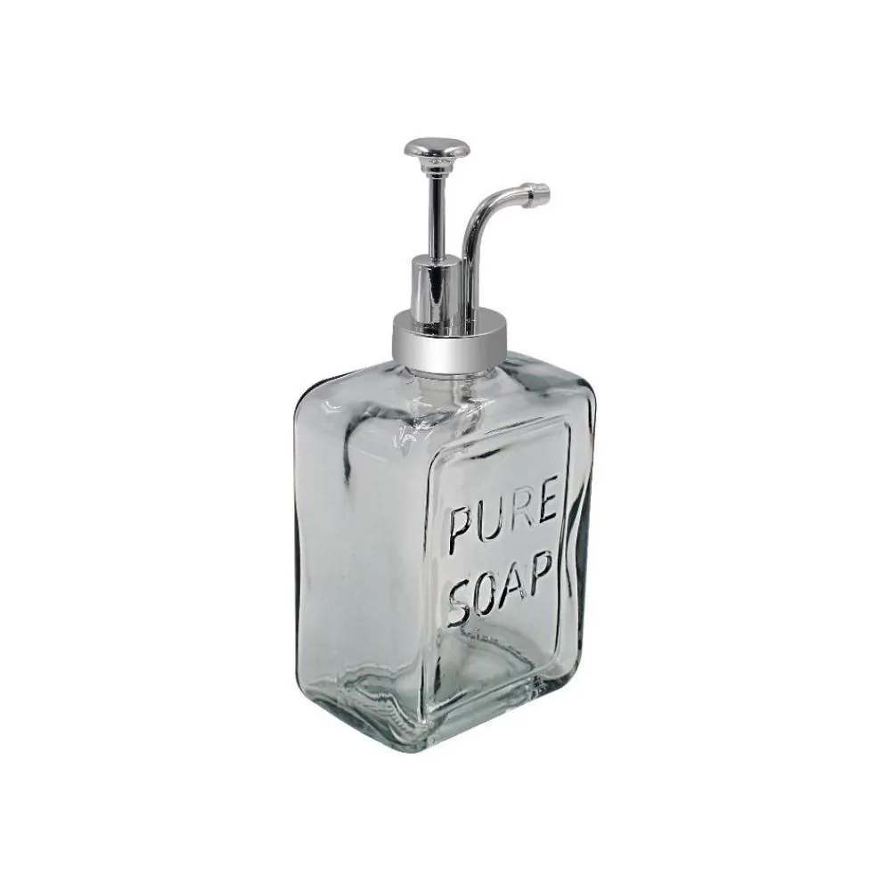 Porta Sabonete Líquido de Vidro Quadrado 570 ml - Cinza Translucido