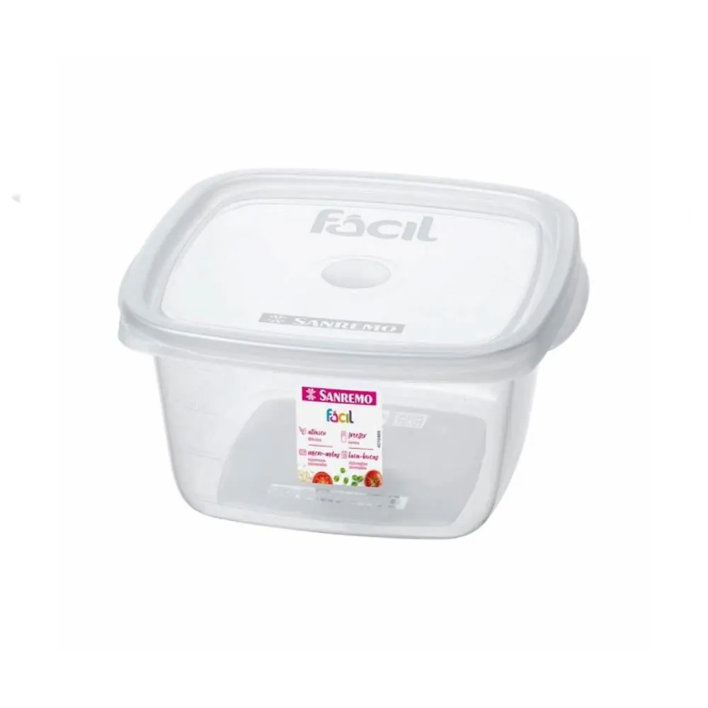 Pote de Plástico Quadrado Fácil Sanremo 800Ml - Transparente