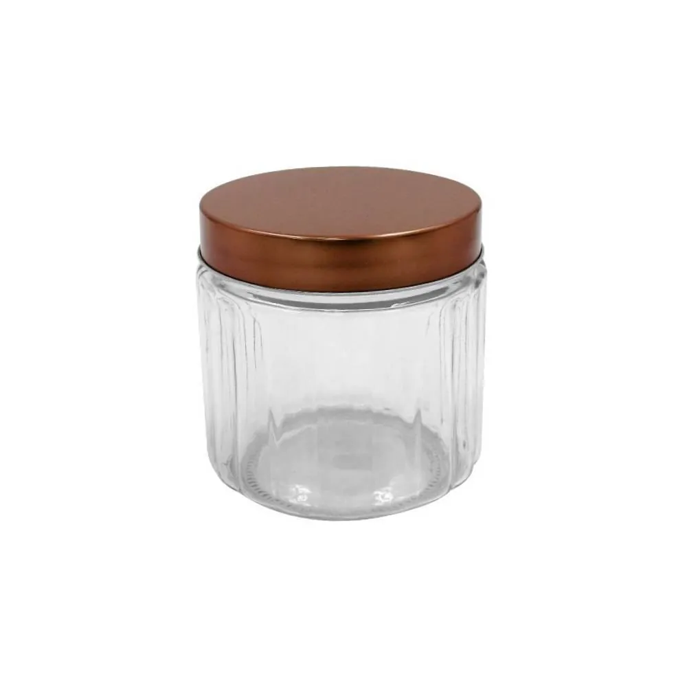 Pote de Vidro Canelado com Tampa Rosca Rose 800Ml