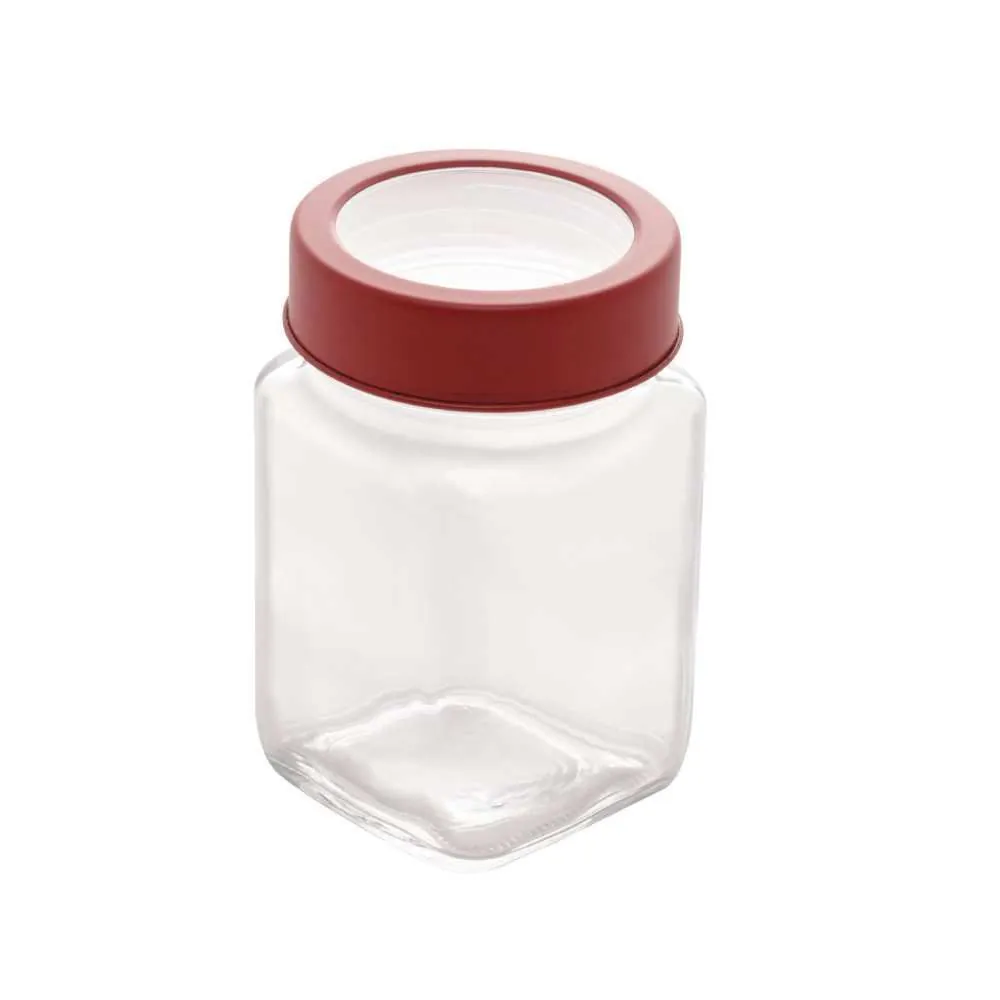 Pote de Vidro com Tampa Acrílica Lyor 300Ml - Vermelho